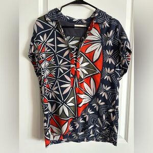 Tory Burch Multicolor Floral Geometric Patterned Top